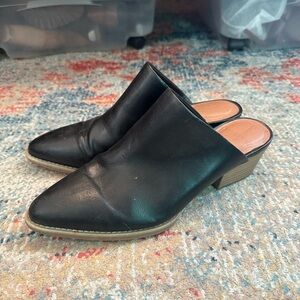 Women's Black Leather Mules